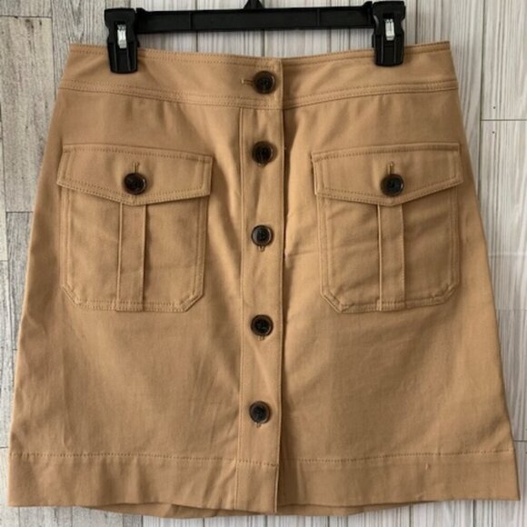 Ann Taylor Factory Camel Button Front Patch Pocket Mini Cargo Skirt Size 6 - Picture 2 of 6